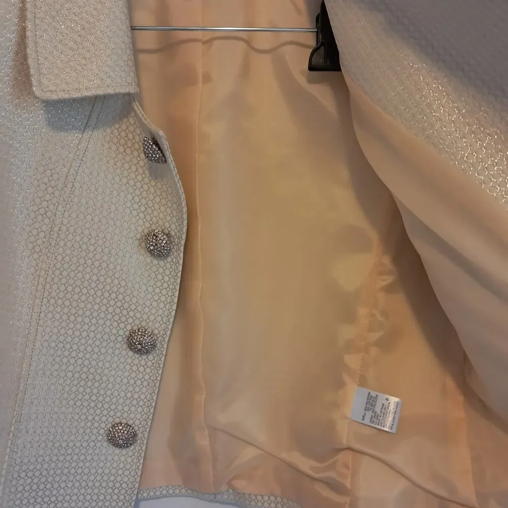 Tahari Arthur S Levine Luxe Elegant Cream Skirt Suit Set Gold Trim - Picture 8 of 10